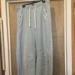 Gap barrel leg pull on pants blue and white stripes size large drawstring waist